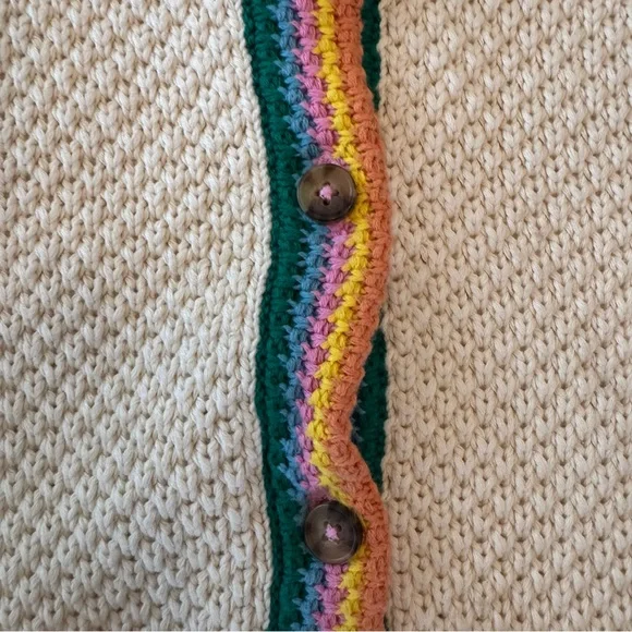Boden Girls Knit Cardigan 6-7 | Cream w/ Rainbow Trim | NWOT - Picture 4 of 5